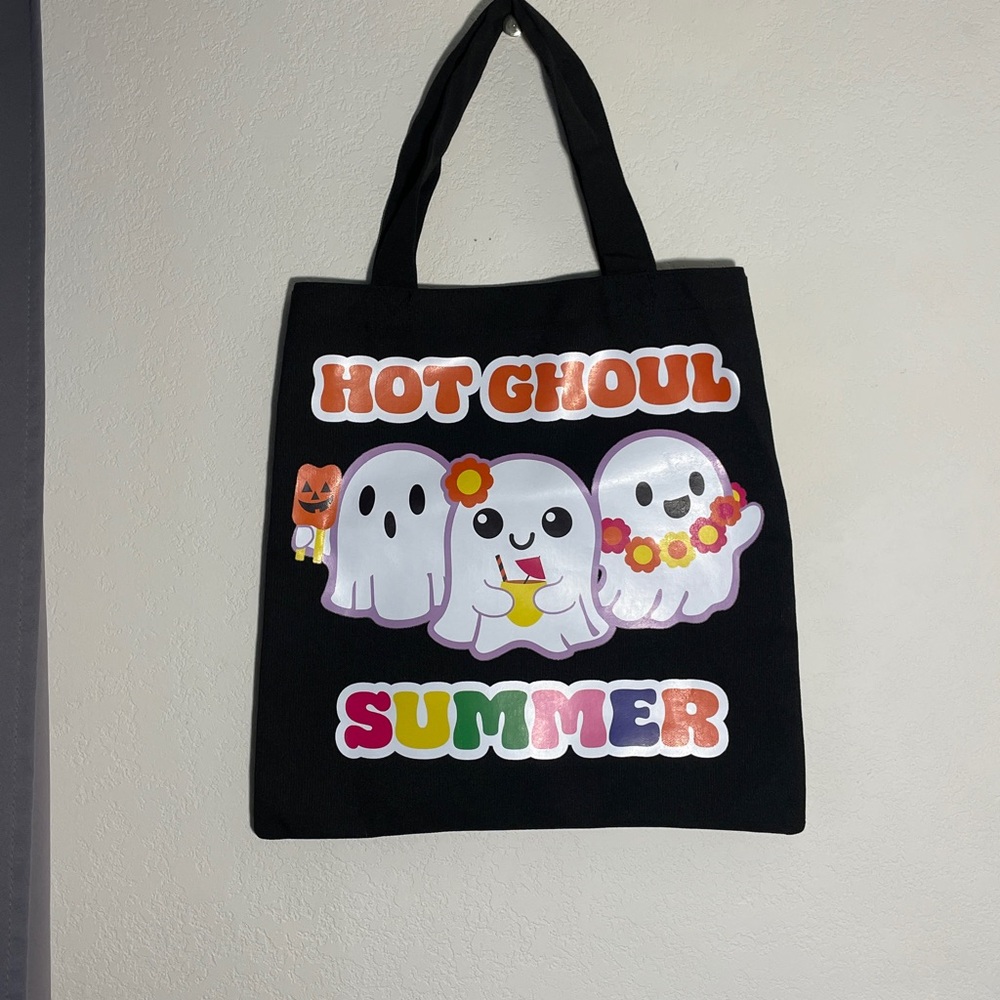Hot Ghoul Summer Halloween Tote Bag - Cute Ghost Print Black Canvas Bag